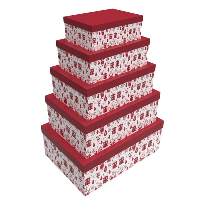 Set di Scatole per Sistemare Impilabili DKD Home Decor Bianco Rosso Cartone Renna 50 x 35 x 25 cm (5 Unità) Set di Scatole per Sistemare Impilabili DKD Home Decor Bianco Rosso Cartone Renna 50 x 35 x 25 cm (5 Unità)