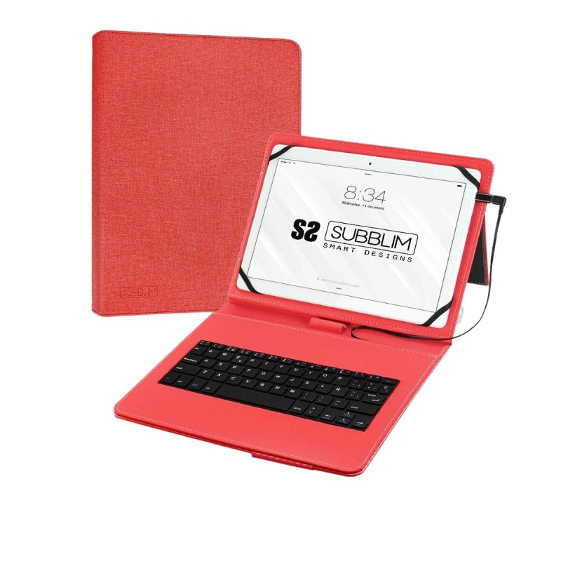 Custodia per Tablet e Tastiera Subblim SUB-KT1-USB002 10.1" Rosso Qwerty in Spagnolo QWERTY Custodia per Tablet e Tastiera Subblim SUB-KT1-USB002 10.1" Rosso Qwerty in Spagnolo QWERTY