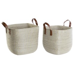 Set di Cestini DKD Home Decor Naturale Marrone Chiaro Poliuretano Erba di mare 38 x 38 x 35 cm 2 Pezzi
