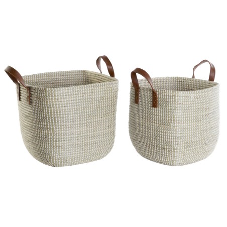 Set di Cestini DKD Home Decor Naturale Marrone Chiaro Poliuretano Erba di mare 38 x 38 x 35 cm 2 Pezzi