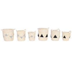 Set di Cesti Home ESPRIT Nero Grigio Naturale Erba di mare Boho 33 x 33 x 40 cm 3 Pezzi (2 Unità)
