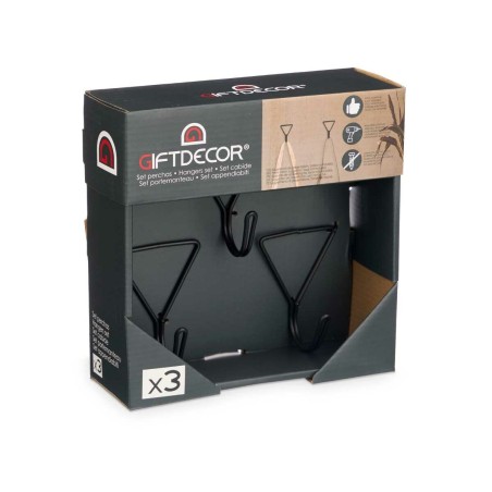 Grucce Gift Decor HA23JHJYX0006B HA23JHJYX0006B Nero Metallo Triangolare Set 3 Pezzi (6 Unità)