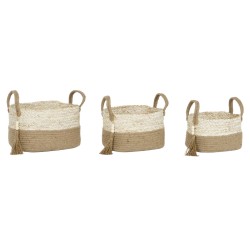 Set di Cestini Home ESPRIT Naturale Marrone Chiaro Juta Fibra di mais Moderno 41 x 30 x 33 cm 3 Pezzi