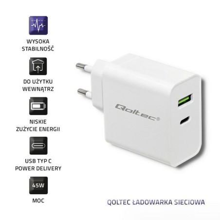 Caricabatterie da Parete Qoltec 51718 Bianco 45 W (1 Unità)