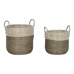 Set di Cestini Home ESPRIT Bianco Nero Naturale (2 Pezzi)