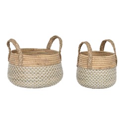 Set di Cestini Home ESPRIT Bianco Naturale Marrone Chiaro PVC Erba di mare Juncus 35 x 35 x 30 cm 2 Pezzi
