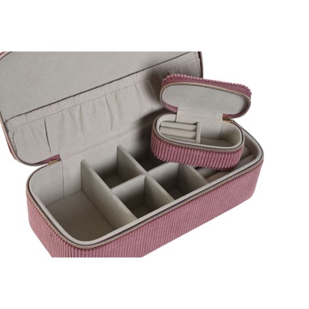 Scatola-Portagioie Home ESPRIT Crema Magenta 20,5 x 10 x 6 cm (2 Pezzi)