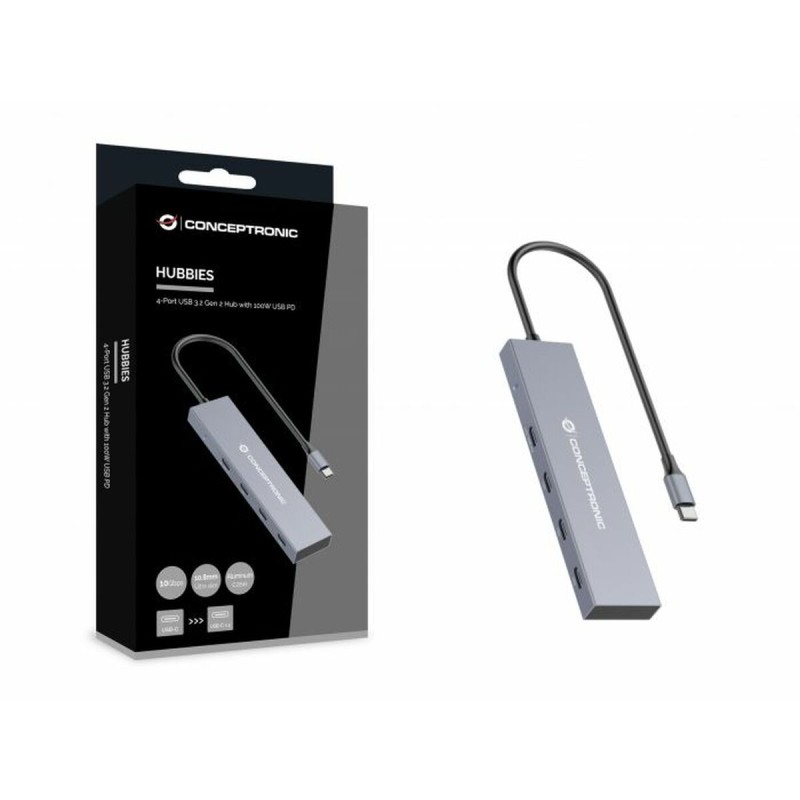 Hub USB Conceptronic HUBBIES14G Grigio Hub USB Conceptronic HUBBIES14G Grigio