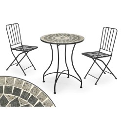 Tavolo con 2 sedie Ibergarden JF241192 Mosaico-Forja Nero Grigio 100 x 30 x 65 cm