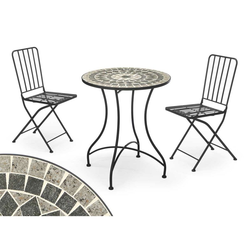 Tavolo con 2 sedie Ibergarden JF241192 Mosaico-Forja Nero Grigio 100 x 30 x 65 cm Tavolo con 2 sedie Ibergarden JF241192 Mosaico-Forja Nero Grigio 100 x 30 x 65 cm
