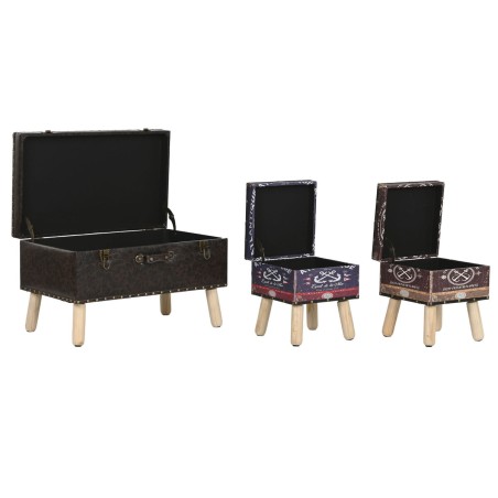 Set di Bauli Home ESPRIT Marrone Multicolore Poliuretano Legno Vintage 70 x 40 x 45 cm (3 Unità)