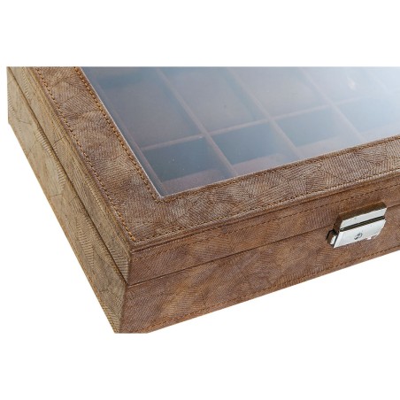 Scatola-Portagioie Home ESPRIT Marrone Poliuretano Cristallo Legno MDF 30 x 20 x 8 cm