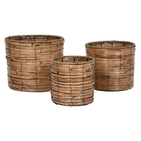 Set di vasi da fiori Home ESPRIT Marrone Metallo Rattan Tropicale 31 x 31 x 27 cm