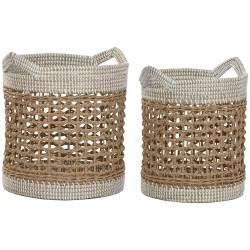 Set di Cestini Home ESPRIT Bianco Naturale Carta Erba di mare (2 Pezzi)