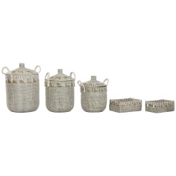 Set di Cestini Home ESPRIT Bianco Naturale Erba di mare (5 Pezzi)