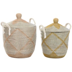 Set di Cestini Home ESPRIT Giallo Corallo Erba di mare (2 Pezzi)
