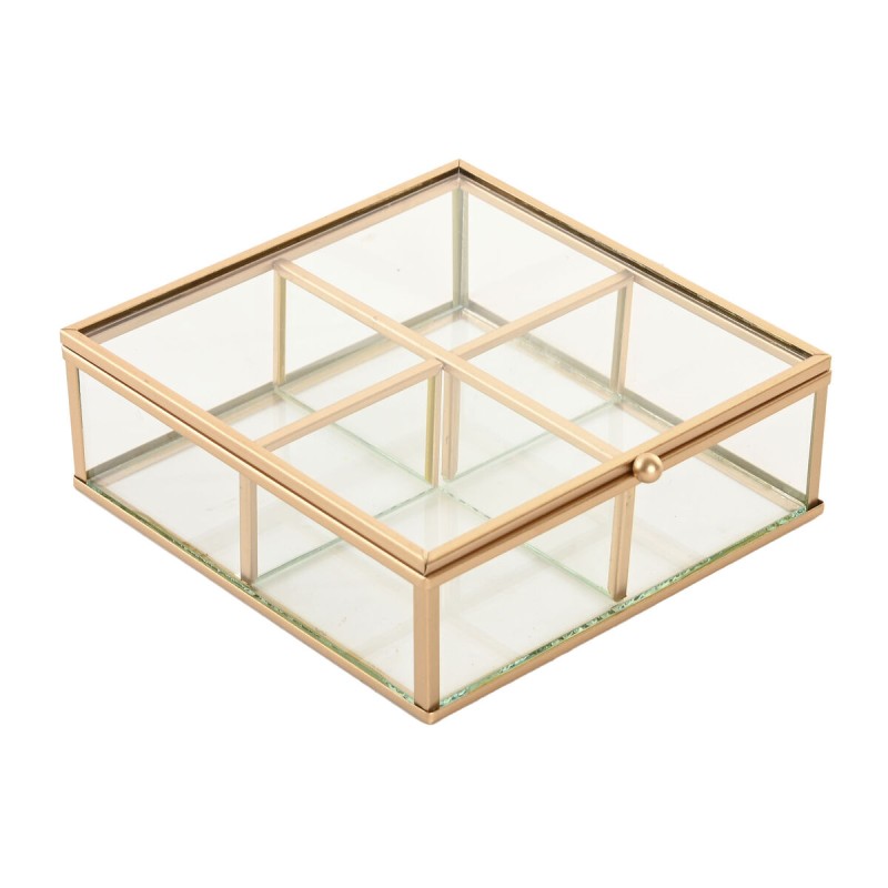 Scatola-Portagioie Home ESPRIT Dorato Metallo Cristallo 15 x 16 x 5 cm Scatola-Portagioie Home ESPRIT Dorato Metallo Cristallo 15 x 16 x 5 cm