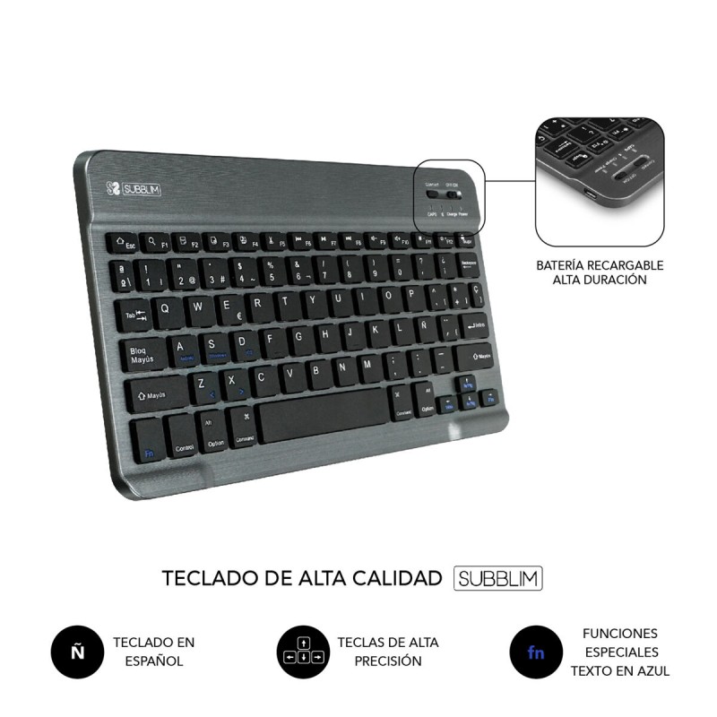 Tastiera Bluetooth con Supporto per Tablet Subblim SUBKT3BTL200 Nero Qwerty in Spagnolo QWERTY Tastiera Bluetooth con Supporto per Tablet Subblim SUBKT3BTL200 Nero Qwerty in Spagnolo QWERTY