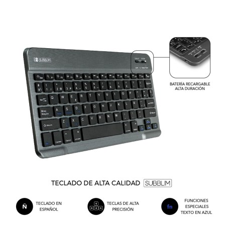 Tastiera Bluetooth con Supporto per Tablet Subblim SUBKT3BTL200 Nero Qwerty in Spagnolo QWERTY