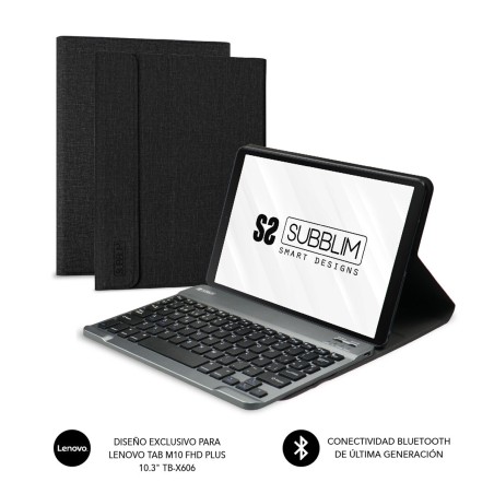 Tastiera Bluetooth con Supporto per Tablet Subblim SUBKT3BTL200 Nero Qwerty in Spagnolo QWERTY
