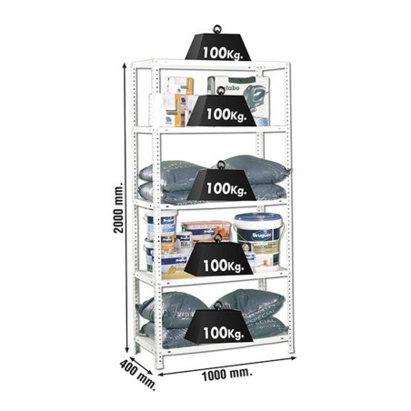 Scaffale Simon Rack Comfort Plus 5/400 Bianco 200 x 100 x 40 cm Metallo 5 Mensole 100 kg