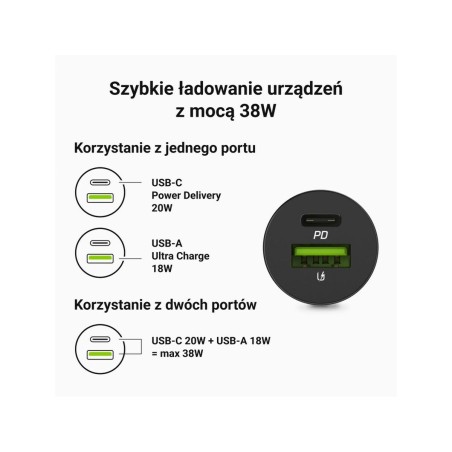 Caricabatterie per Auto Green Cell CADM-GC-38AC Nero 38 W