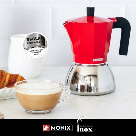 Caffettiera Italiana Monix INOX RED 6T Rosso Acciaio inossidabile 6 Tazze