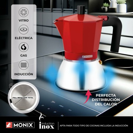 Caffettiera Italiana Monix INOX RED 6T Rosso Acciaio inossidabile 6 Tazze