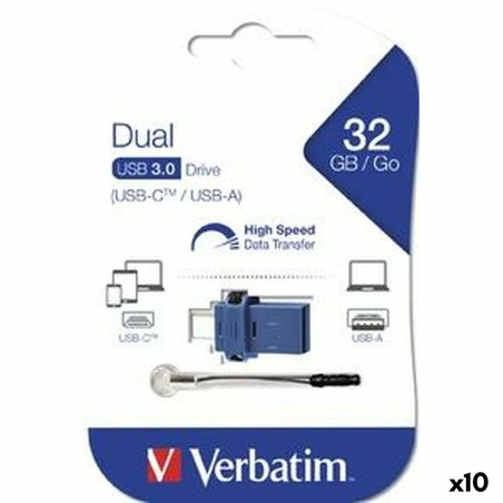 Memoria USB Verbatim GO SPEED DUAL Azzurro 32 GB (10 Unità)