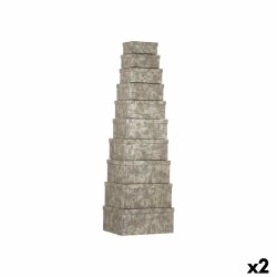 Set di Scatole per Sistemare Impilabili Pincello 128 128 Antracite Cartone Righe (2 Unità)