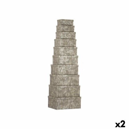 Set di Scatole per Sistemare Impilabili Pincello 128 128 Antracite Cartone Righe (2 Unità)