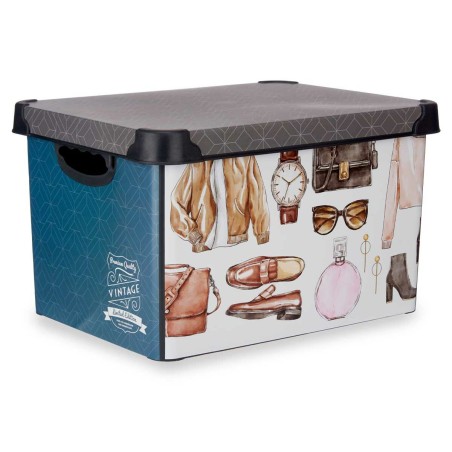 Scatola portaoggetti Kipit STYLE BOX-22L-3 Vintage Plastica Stampa Vintage 22 L Con manici (12 Unità)