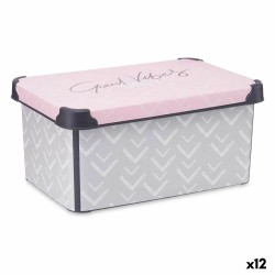 Scatola portaoggetti con coperchio Kipit STYLE BOX-10L-1 Vibes Grigio Rosa Plastica Stampa 10 L (12 Unità)