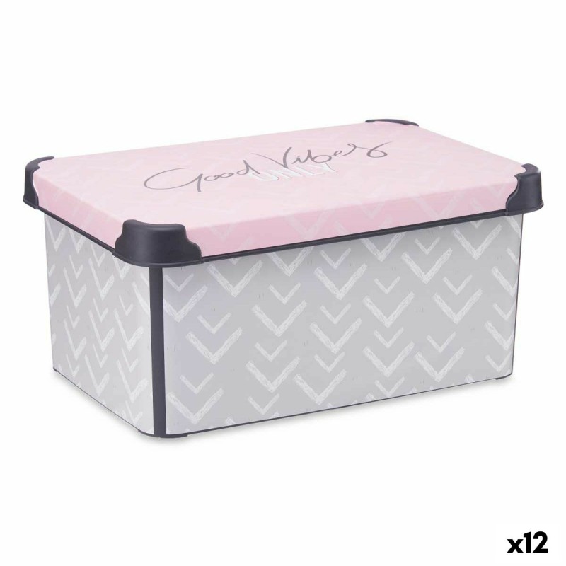 Scatola portaoggetti con coperchio Kipit STYLE BOX-10L-1 Vibes Grigio Rosa Plastica Stampa 10 L (12 Unità) Scatola portaoggetti con coperchio Kipit STYLE BOX-10L-1 Vibes Grigio Rosa Plastica Stampa 10 L (12 Unità)
