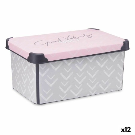 Scatola portaoggetti con coperchio Kipit STYLE BOX-10L-1 Vibes Grigio Rosa Plastica Stampa 10 L (12 Unità)