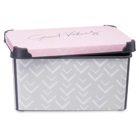 Scatola portaoggetti con coperchio Kipit STYLE BOX-10L-1 Vibes Grigio Rosa Plastica Stampa 10 L (12 Unità)