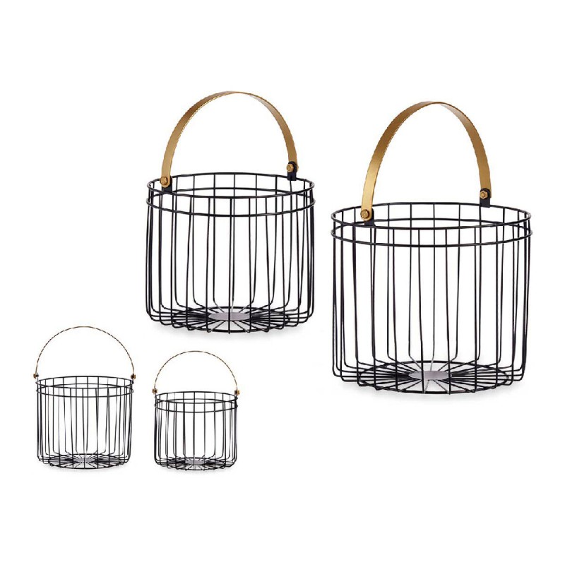 Set di Cestini Gift Decor JY19149GB JY19149GB Nero Dorato Metallo Cilindrica Set di Cestini Gift Decor JY19149GB JY19149GB Nero Dorato Metallo Cilindrica