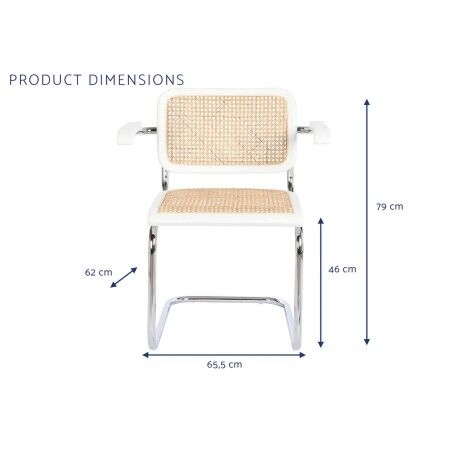Sedia con Braccioli DKD Home Decor Bianco Argentato Naturale Rattan Legno di olmo 65,5 x 62 x 79 cm