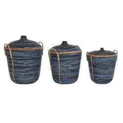 Set di Cestini DKD Home Decor Azzurro Nero (3 Pezzi)