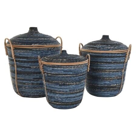 Set di Cestini DKD Home Decor Azzurro Nero (3 Pezzi)