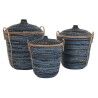 Set di Cestini DKD Home Decor Azzurro Nero (3 Pezzi)
