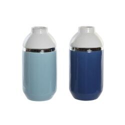 Vaso DKD Home Decor 12,5 x 12,5 x 25 cm Bianco Blu cielo Blu Marino Gres (2 Unità)