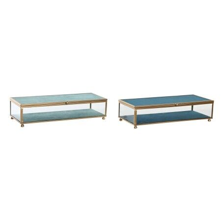 Scatola-Portagioie DKD Home Decor Cristallo Metallo Turchese Blu cielo 25 x 10 x 5 cm (2 Unità)