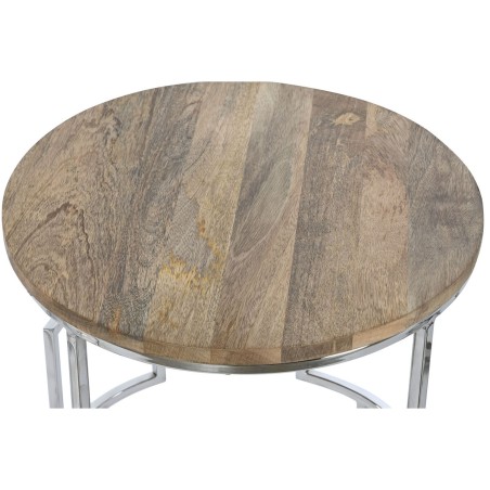 Set di 3 tavoli Home ESPRIT Marrone Argentato Naturale Acciaio Legno di mango 49,5 x 49,5 x 62 cm