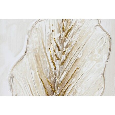 Quadro Home ESPRIT Bianco Dorato Tela Legno MDF Foglia della pianta Romantico 30 x 2,5 x 60 cm (2 Unità)