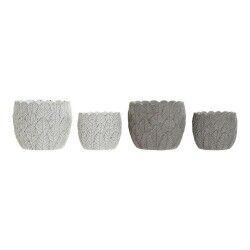 Set di vasi da fiori DKD Home Decor Bianco Grigio Cemento Fogli Montagna 18 x 18 x 15 cm Quadrato (2 Unità) (2 Pezzi)