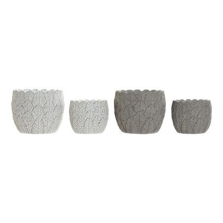 Set di vasi da fiori DKD Home Decor Bianco Grigio Cemento Fogli Montagna 18 x 18 x 15 cm Quadrato (2 Unità) (2 Pezzi)