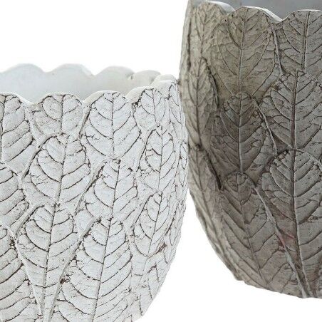 Set di vasi da fiori DKD Home Decor Bianco Grigio Cemento Fogli Montagna 18 x 18 x 15 cm Quadrato (2 Unità) (2 Pezzi)