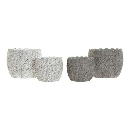 Set di vasi da fiori DKD Home Decor Bianco Grigio Cemento Fogli Montagna 18 x 18 x 15 cm Quadrato (2 Unità) (2 Pezzi)