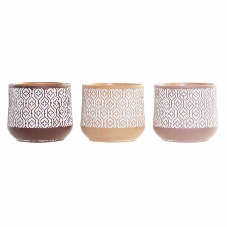 Vaso DKD Home Decor Marrone Terracotta Corallo (14 x 14 x 12.4 cm) (3 pcs)
